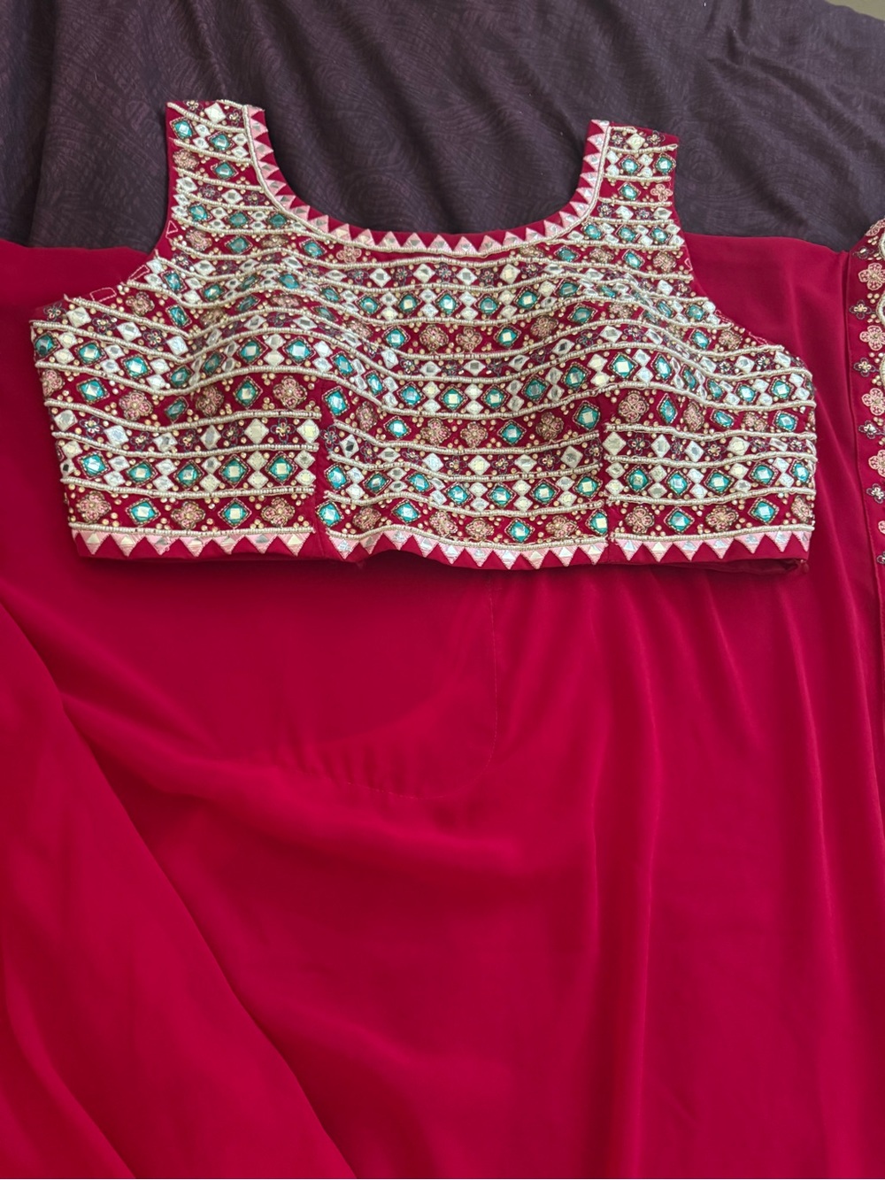 Embellished Red Indian Formal Set- Beaded Festival Blouse with bottoms and wrap